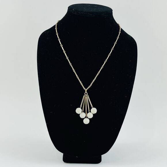 Vintage Snow Ball Textured Sarah Coventry Lariat Necklace White Bead Dangle Link - Picture 4 of 12